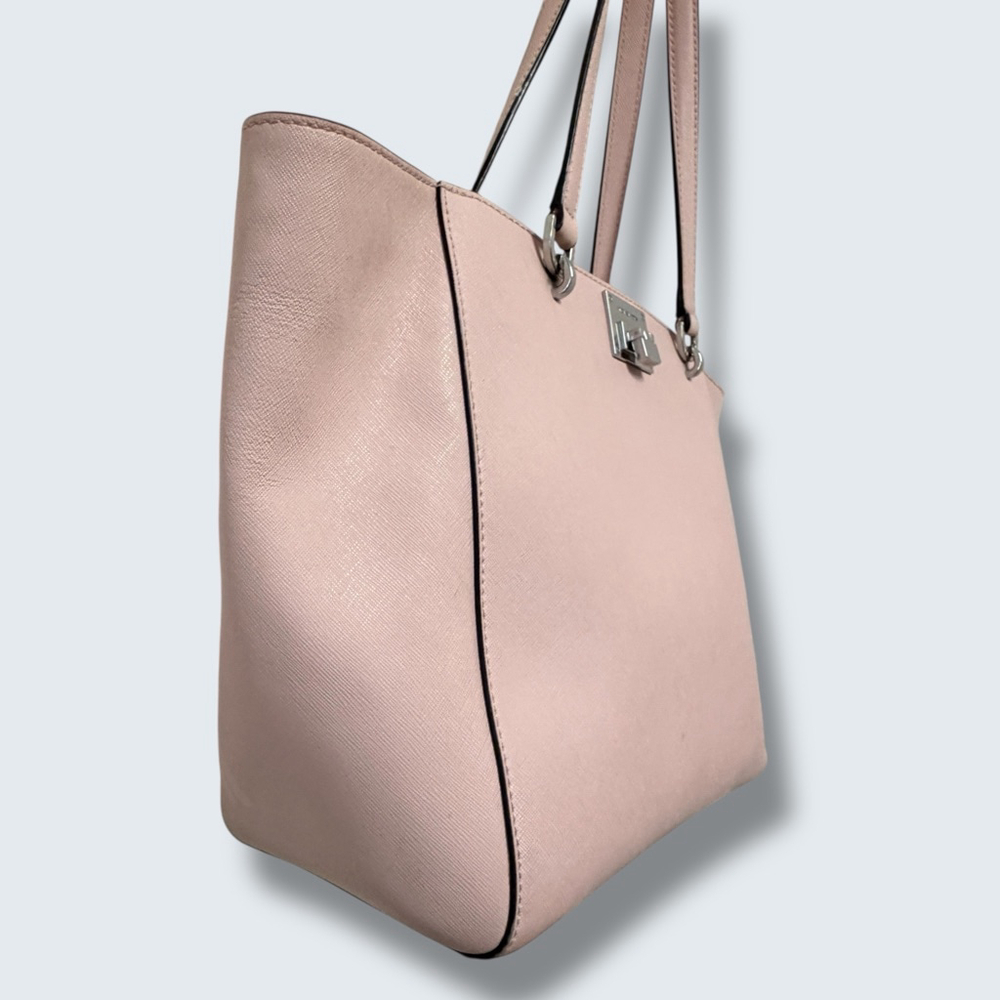 Michael Kors Blush Pink Saffiano Leather Tote Work Everyday Silver Lock Large - Picture 14 of 16